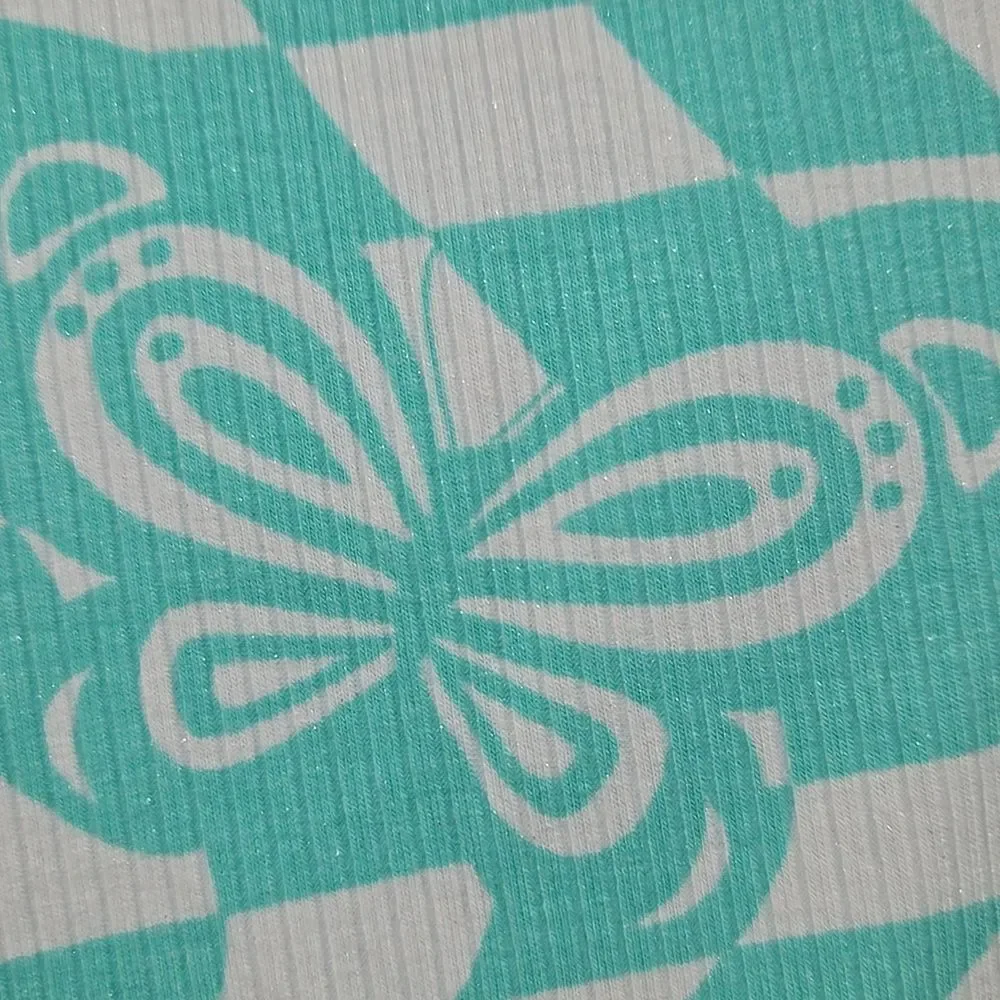 Justice Girls 7/8 Butterfly Checkered Ruched Top Seafoam Y2K Ribbed Button Front